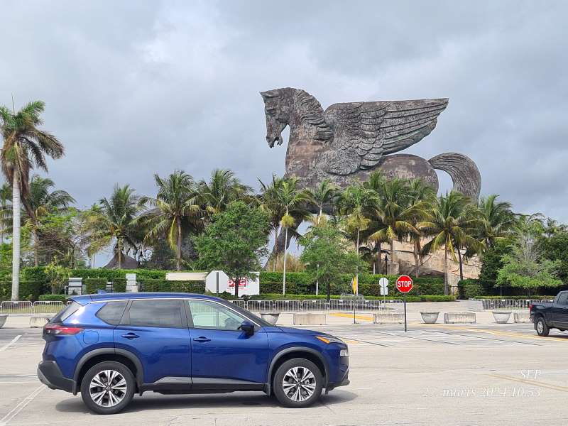 My Nissan Rogue in Front of Pegasus at Gulfstream Park